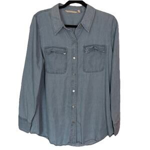 Soft Surroundings Soft Denim Look Button Up Shirt Womens Light Blue Casual Comfy